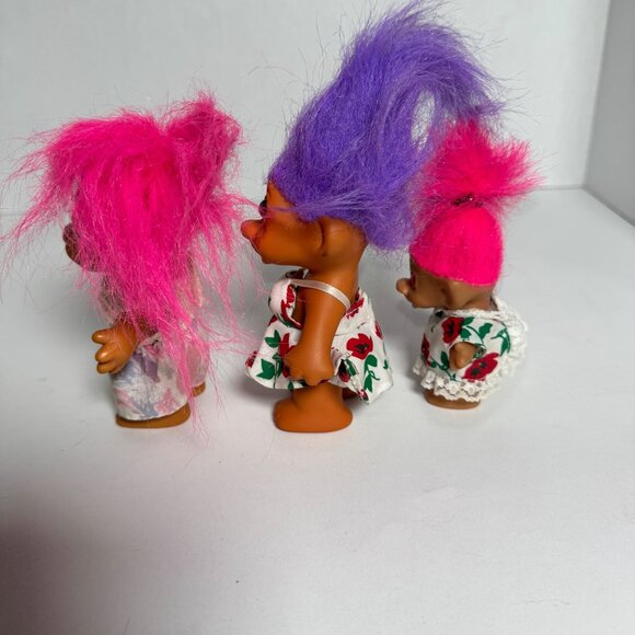 Vintage Troll Dolls Lot of 3 Russ Ace TNT 1991 Pink Purple Hair Outfits China - Picture 4 of 10